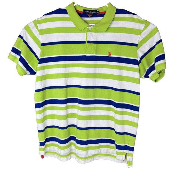U.S. Polo Assn Other - US Polo Assn Polo Shirt Mens XL White Green Blue Stripe Embroider Small Red Logo